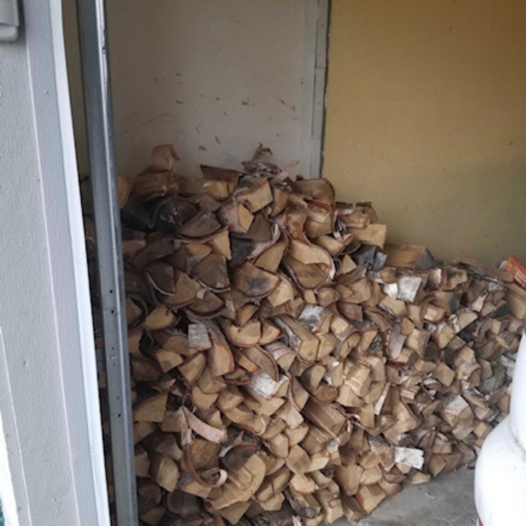 Woodpile inside garage